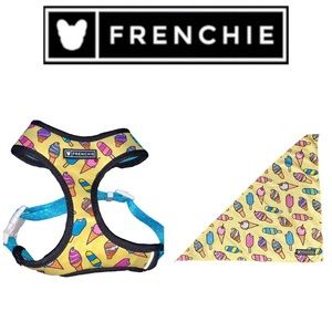 Frenchie Duo Reversible dog harness, Size Medium & Cooling Bandana, EUC